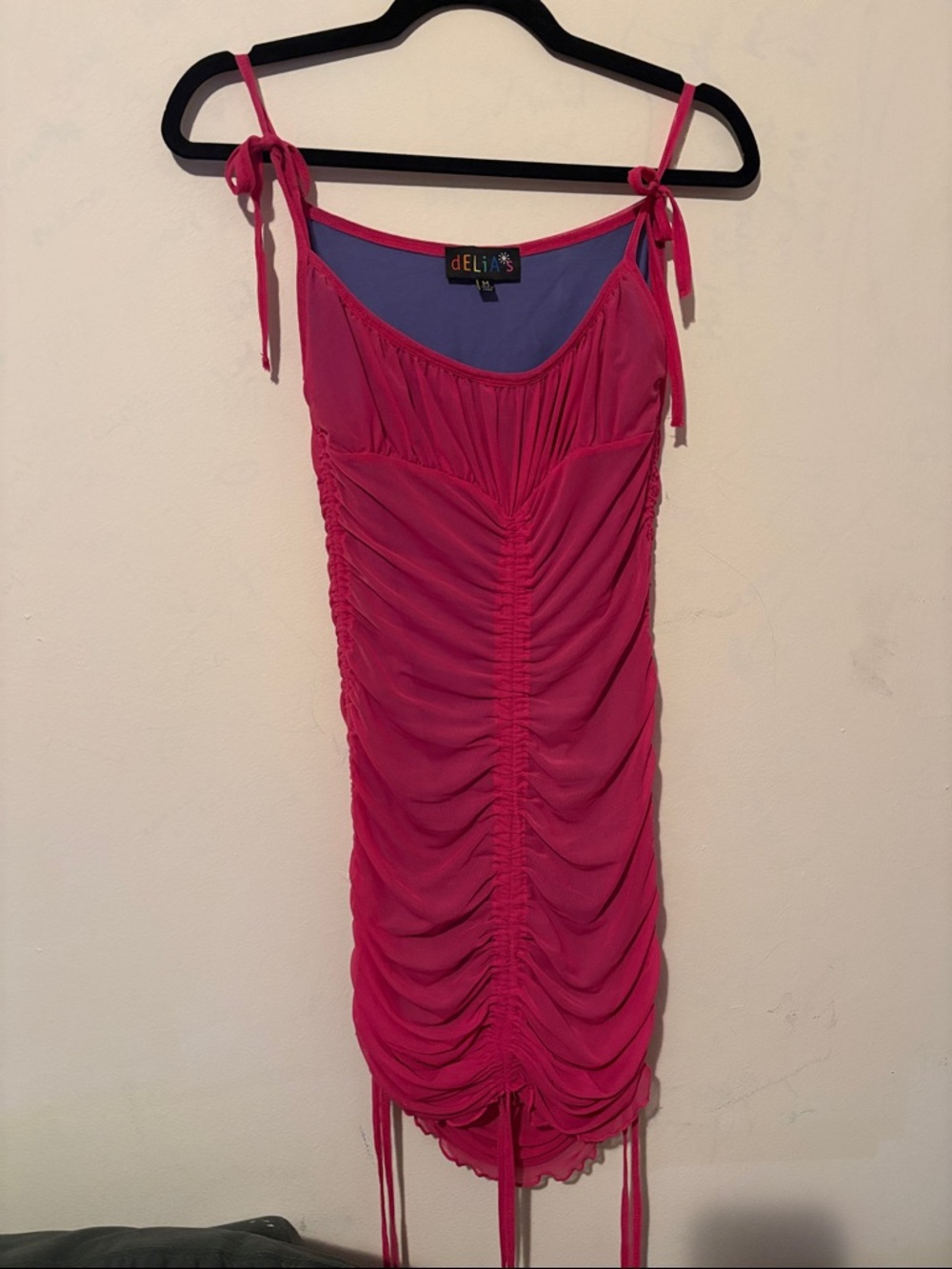 dELiA*s Bright Pink Ruched Tie-Shoulder Mini Dress